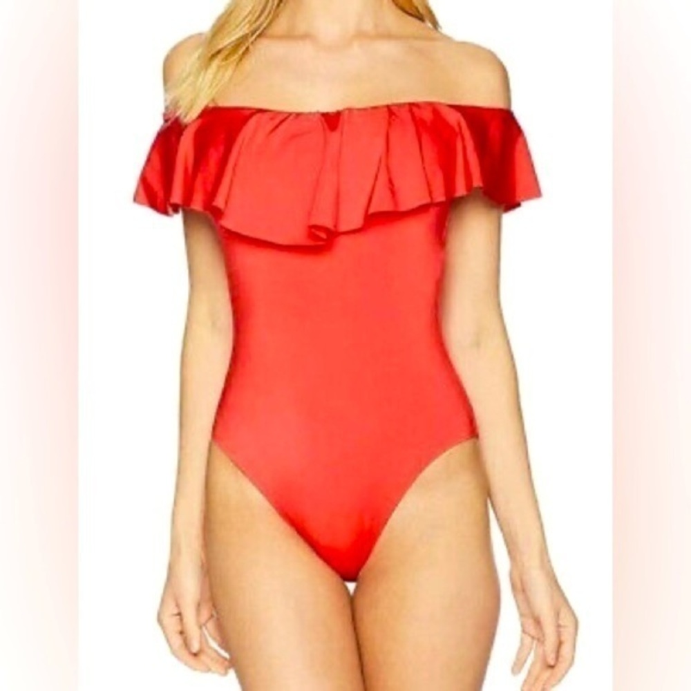 Trina Turk coral Monaco ruffle one piece swimsuit 4
